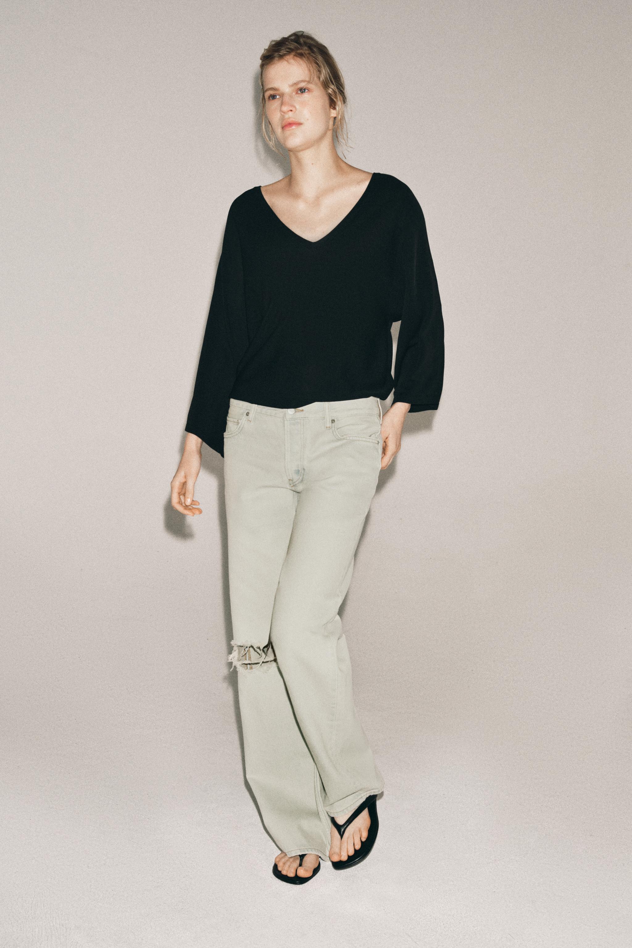 ZW COLLECTION RIPPED LOW RISE RELAXED JEANS